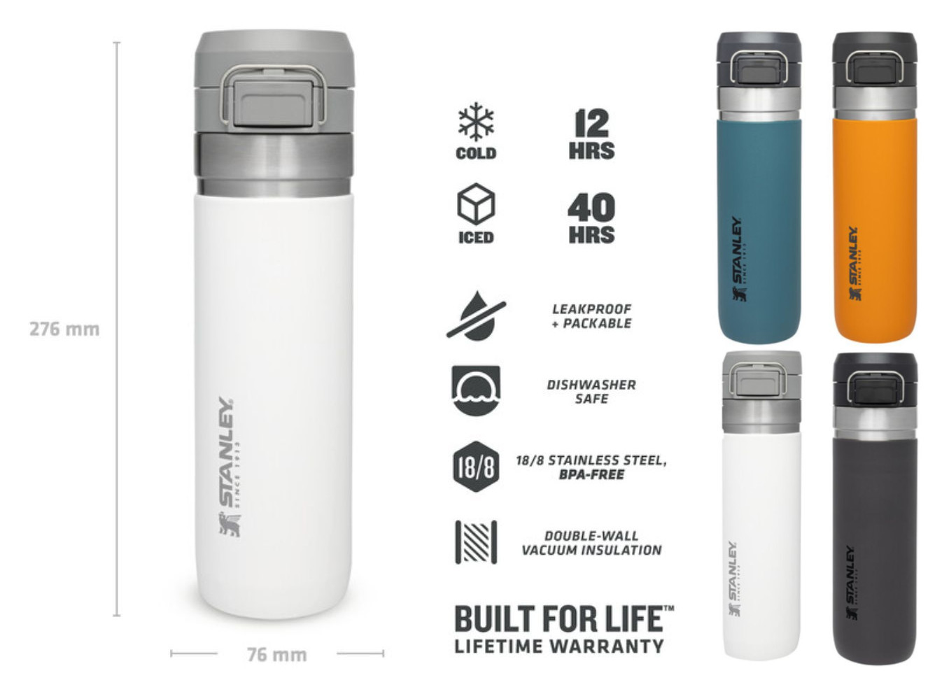  STANLEY Quick Flip Stainless Steel Water Bottle .71L / 24OZ  Saffron – Leakproof Insulated Water Bottle - Push Button Locking Lid -  BPA-Free Thermos Flask - Cup Holder Compatible - Dishwasher